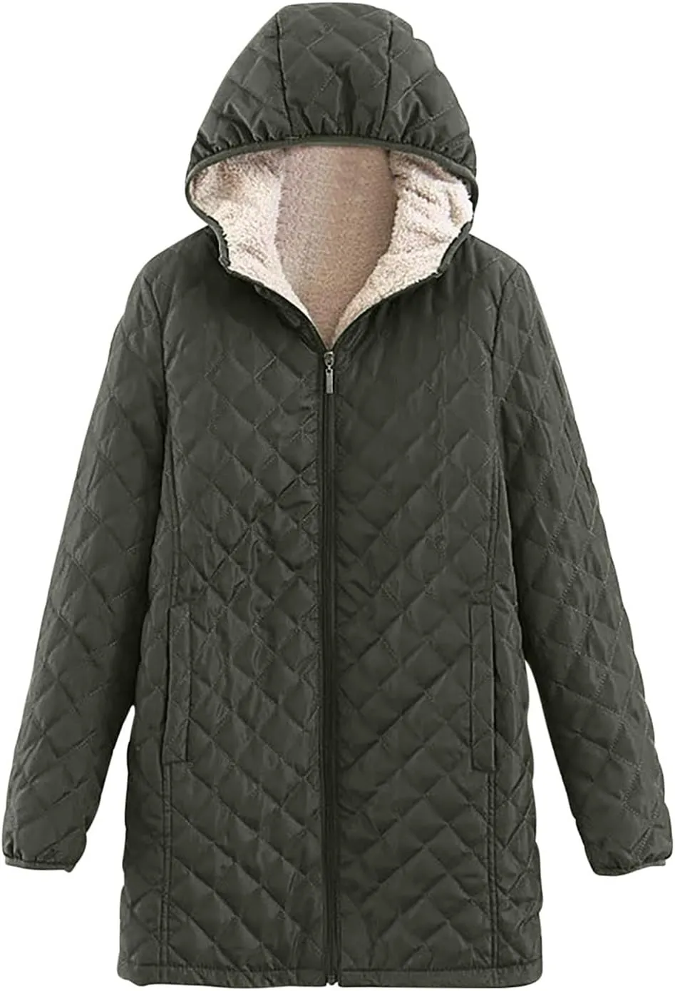 Women's Warm Winter Puffer Coat Thicken Fleece Lined Down Jacket Faux Fur Sherpa Hood Parka Full Zip Up Winter Jackets