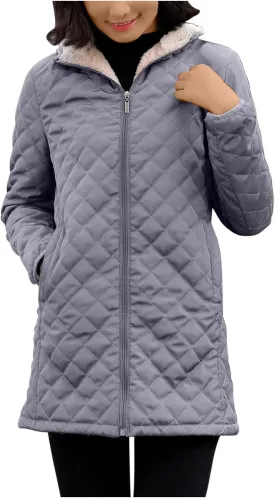 Women's Warm Winter Puffer Coat Thicken Fleece Lined Down Jacket Faux Fur Sherpa Hood Parka Full Zip Up Winter Jackets