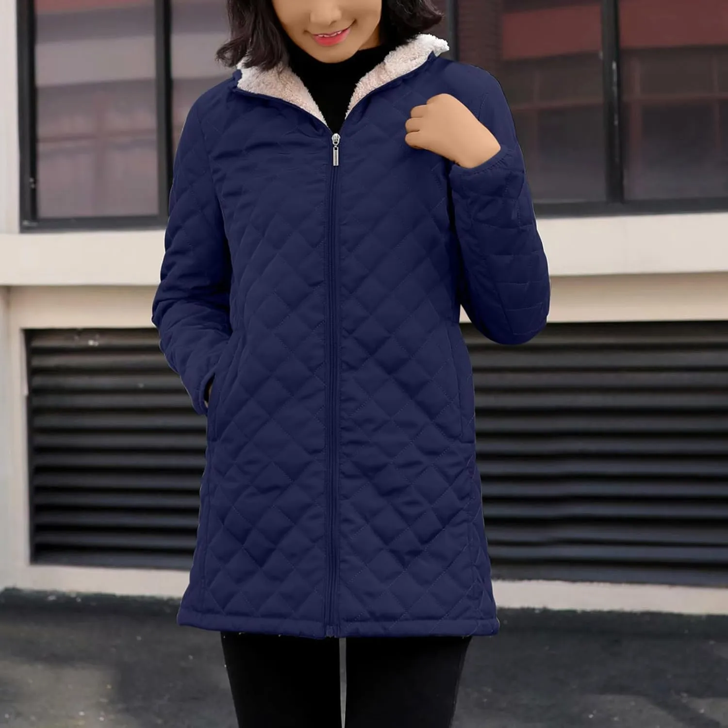 Women's Warm Winter Puffer Coat Thicken Fleece Lined Down Jacket Faux Fur Sherpa Hood Parka Full Zip Up Winter Jackets