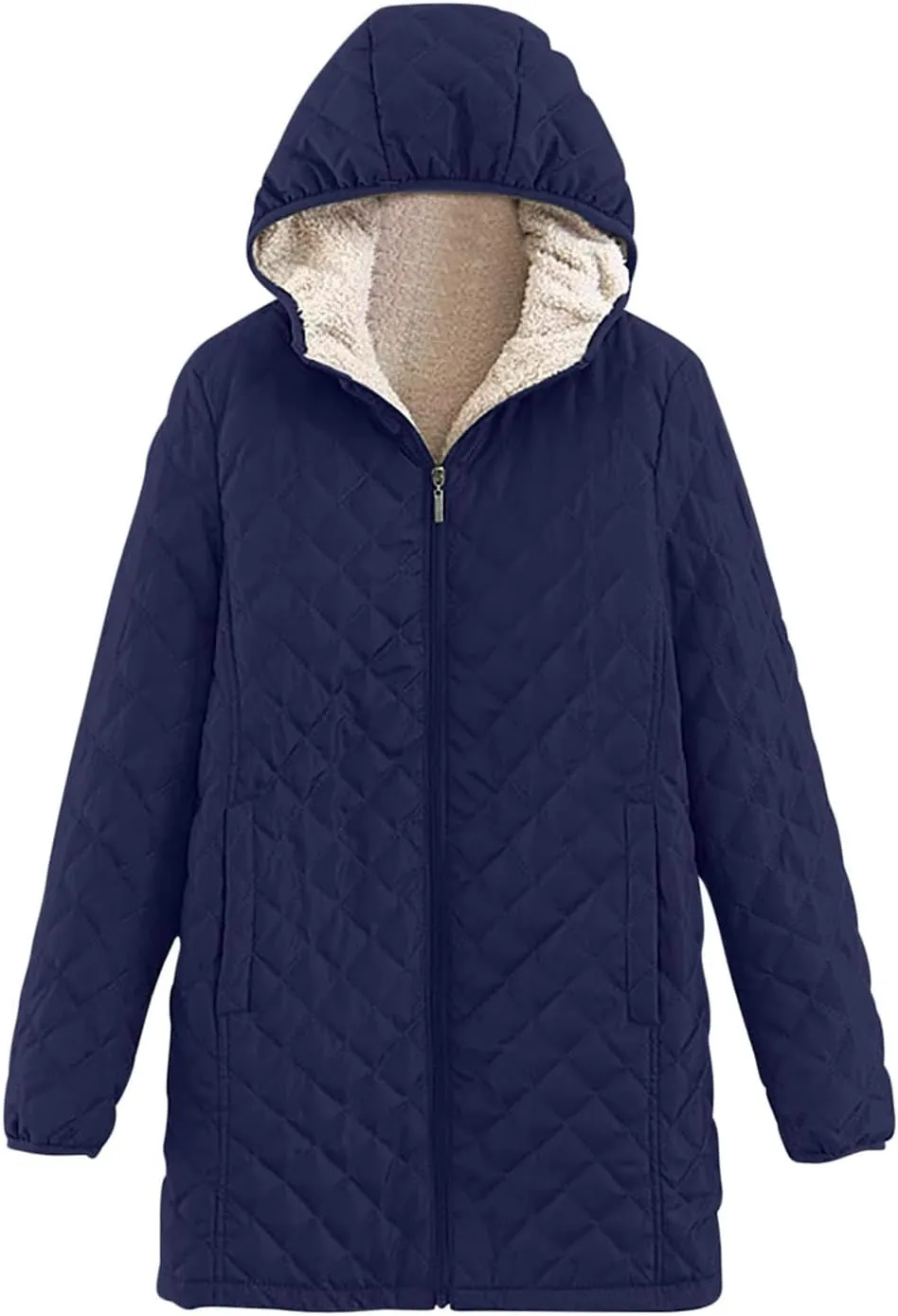 Women's Warm Winter Puffer Coat Thicken Fleece Lined Down Jacket Faux Fur Sherpa Hood Parka Full Zip Up Winter Jackets