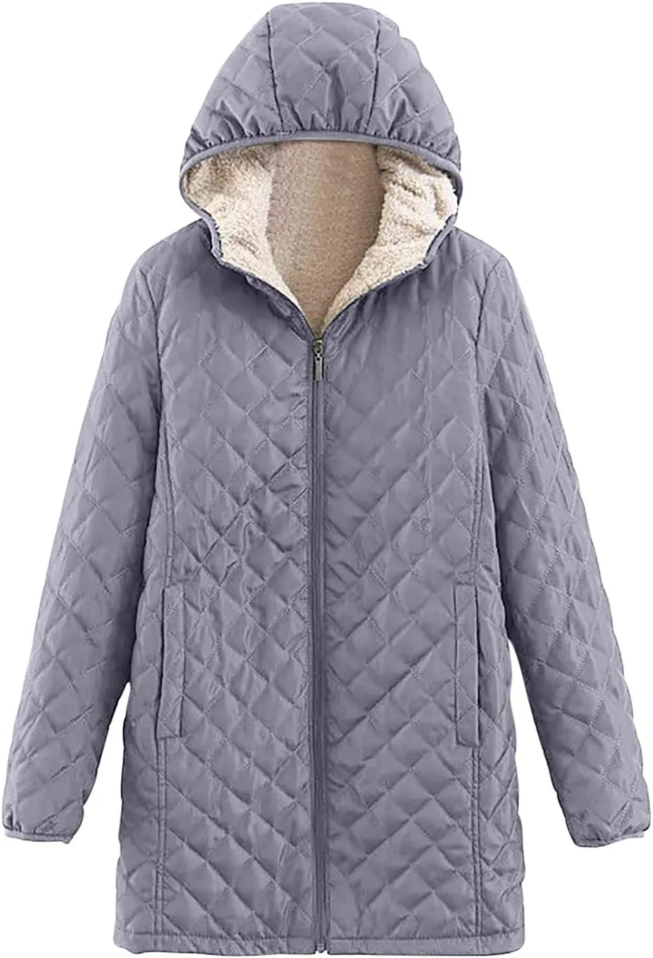 Women's Warm Winter Puffer Coat Thicken Fleece Lined Down Jacket Faux Fur Sherpa Hood Parka Full Zip Up Winter Jackets