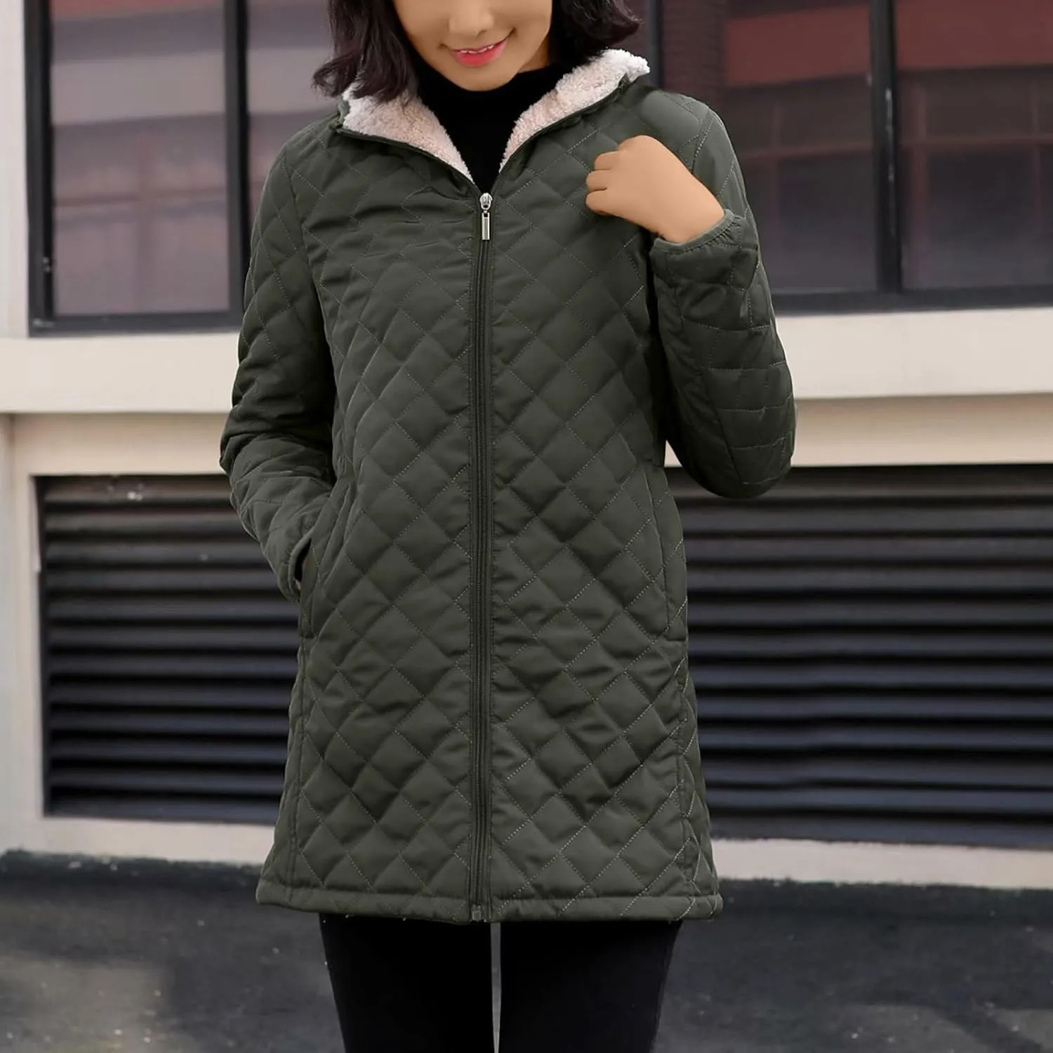 Women's Warm Winter Puffer Coat Thicken Fleece Lined Down Jacket Faux Fur Sherpa Hood Parka Full Zip Up Winter Jackets