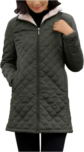 Women's Warm Winter Puffer Coat Thicken Fleece Lined Down Jacket Faux Fur Sherpa Hood Parka Full Zip Up Winter Jackets