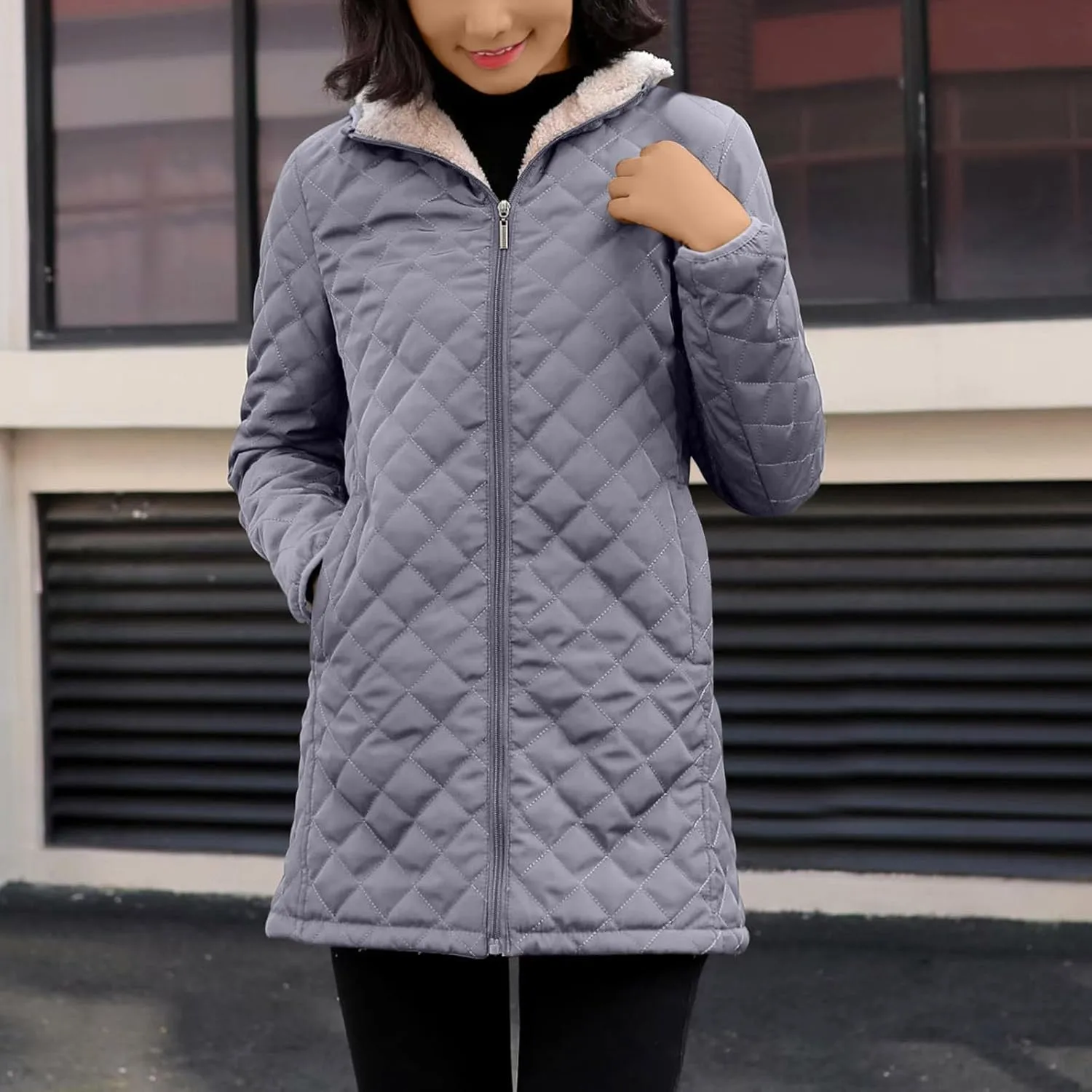Women's Warm Winter Puffer Coat Thicken Fleece Lined Down Jacket Faux Fur Sherpa Hood Parka Full Zip Up Winter Jackets