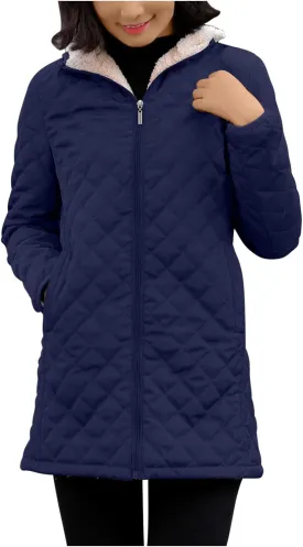 Women's Warm Winter Puffer Coat Thicken Fleece Lined Down Jacket Faux Fur Sherpa Hood Parka Full Zip Up Winter Jackets