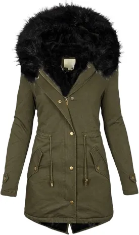 Women's Winter Thicken Puffer Coat Warm Fleece Lined Parka Jacket with Fur Hood Thicken Warm Winter Coats Ski Jacket