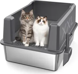 XXXL Stainless Steel Litter Box with Lid, 28" Lx20 Wx14 H Extra Large Cat Litter Box, Enclosure Metal Cat Litter Pan with High Side, Non-Stick, Anti-Leakage, Easy Clean for Big and Multiple Cats